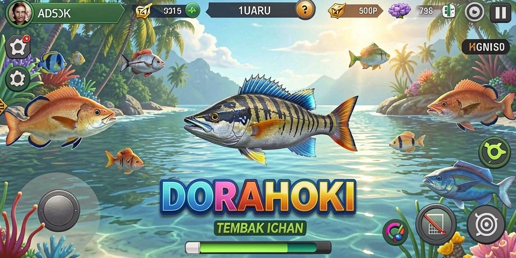 Tampilan menarik dalam gameplay Tembak Ikan DORAHOKI.