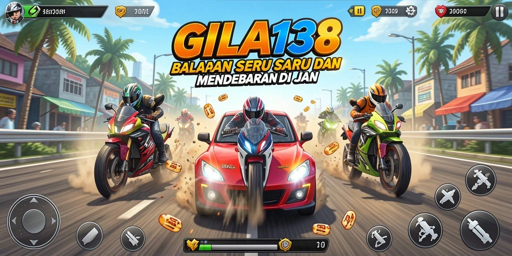 Screenshot gameplay GILA138 menampilkan akselerasi mobil on-road yang dramatis.