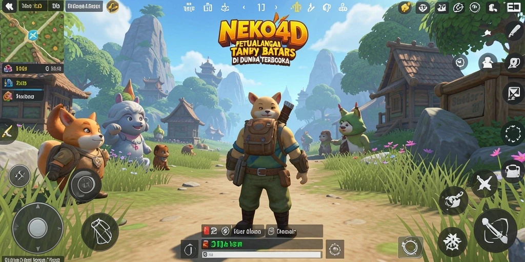 Screenshot gameplay NEKO4D yang menampilkan dunia terbuka yang luas dan interaktif.
