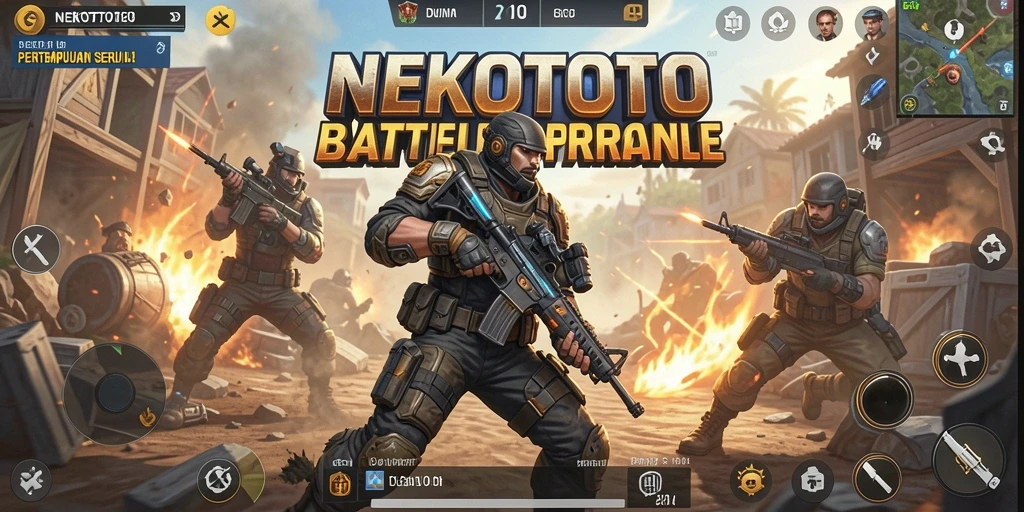 Gameplay NEKOTOTO yang intens dan mendebarkan di arena Battle Royale.