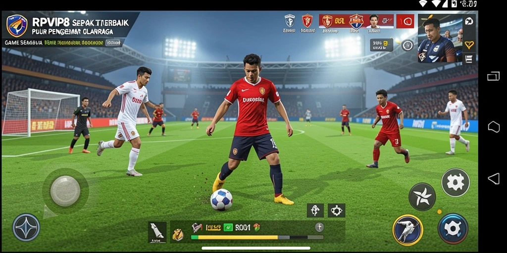 Screenshot RPVIP8 menampilkan aksi seru di lapangan sepak bola.