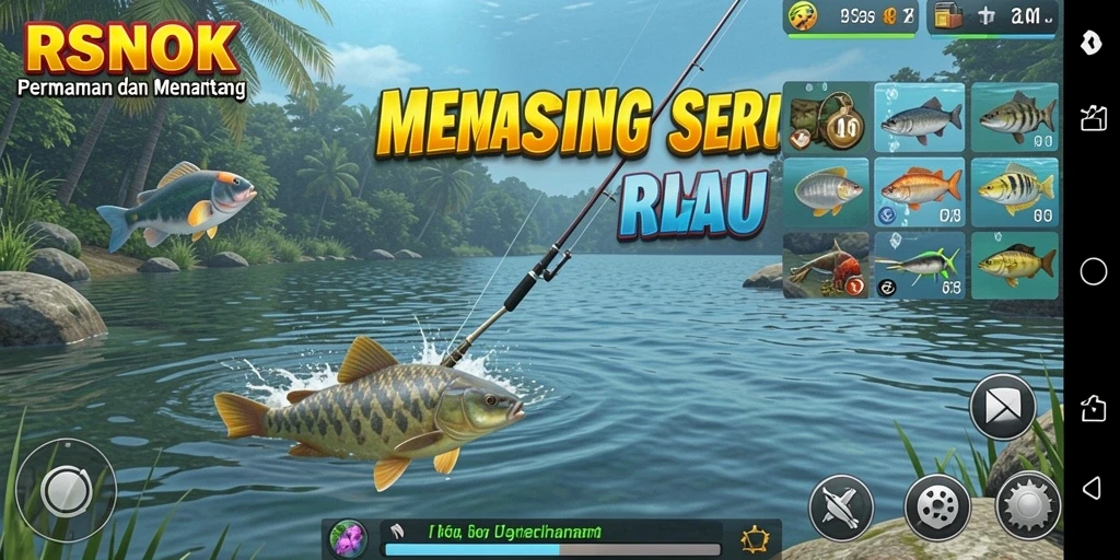Tampilan gameplay seru RSNOK dengan aksi memancing yang mendebarkan.